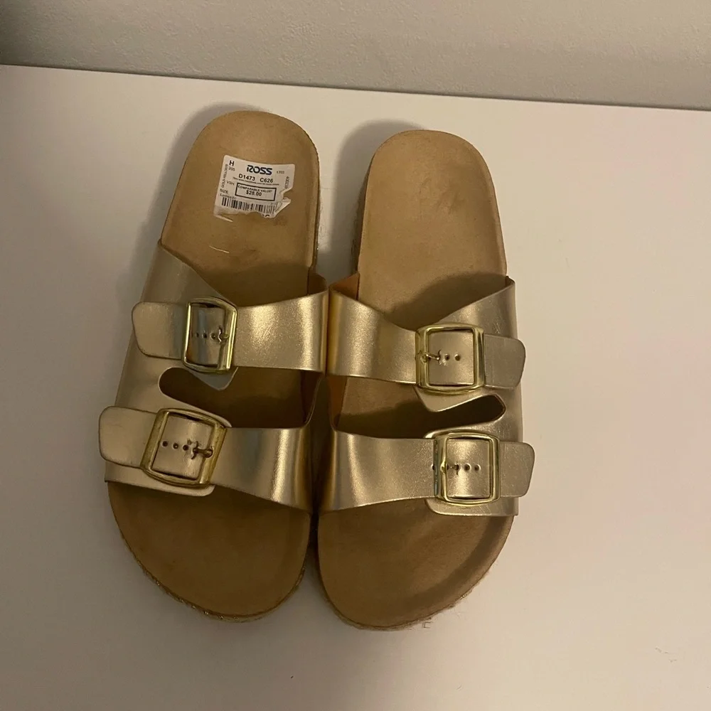 Gold Sandals with Buckle Straps - Picture 2 of 5